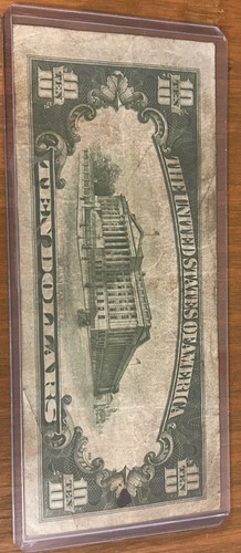 1934A $10 Silver Certificate - North Africa Yellow/Gold Seal (Circulated) - Picture 3 of 4