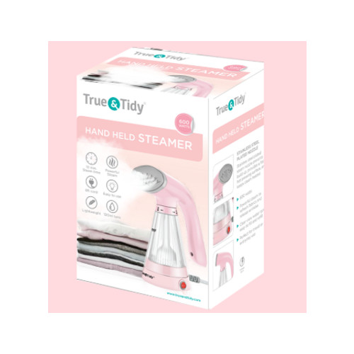 True & Tidy Hand Held Steamer with Stainless Steel Nozzle, Pink