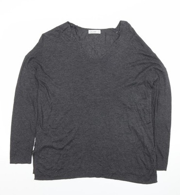 Gallery Damen Basic Oberteil Grau V-Ausschnitt Langarm XS