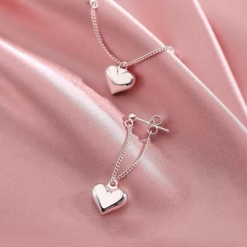 Sterling Silver Color Heart Shape Chain Jewelry Earrings For Women Party Gift