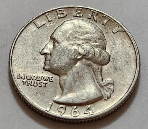 1964 D Washington Quarter • 90% Silver • Circulated • Solid Coin     X43