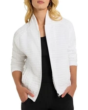 WOMEN's NIC + ZOE NZ GO Textured Stripe Zip Front White Jacket  W XL. MSP $188