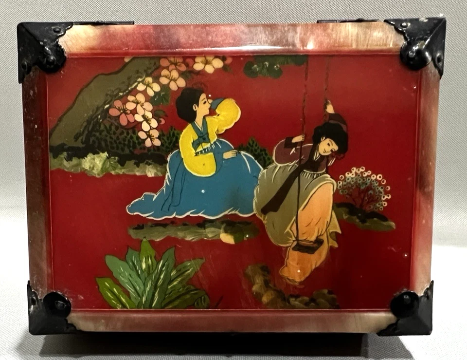 Cuerno de buey coreano Hwagak Haem-caja de accesorios pintada al revés-rojo con bloqueo de pescado-1 pieza Foto 4 de 4