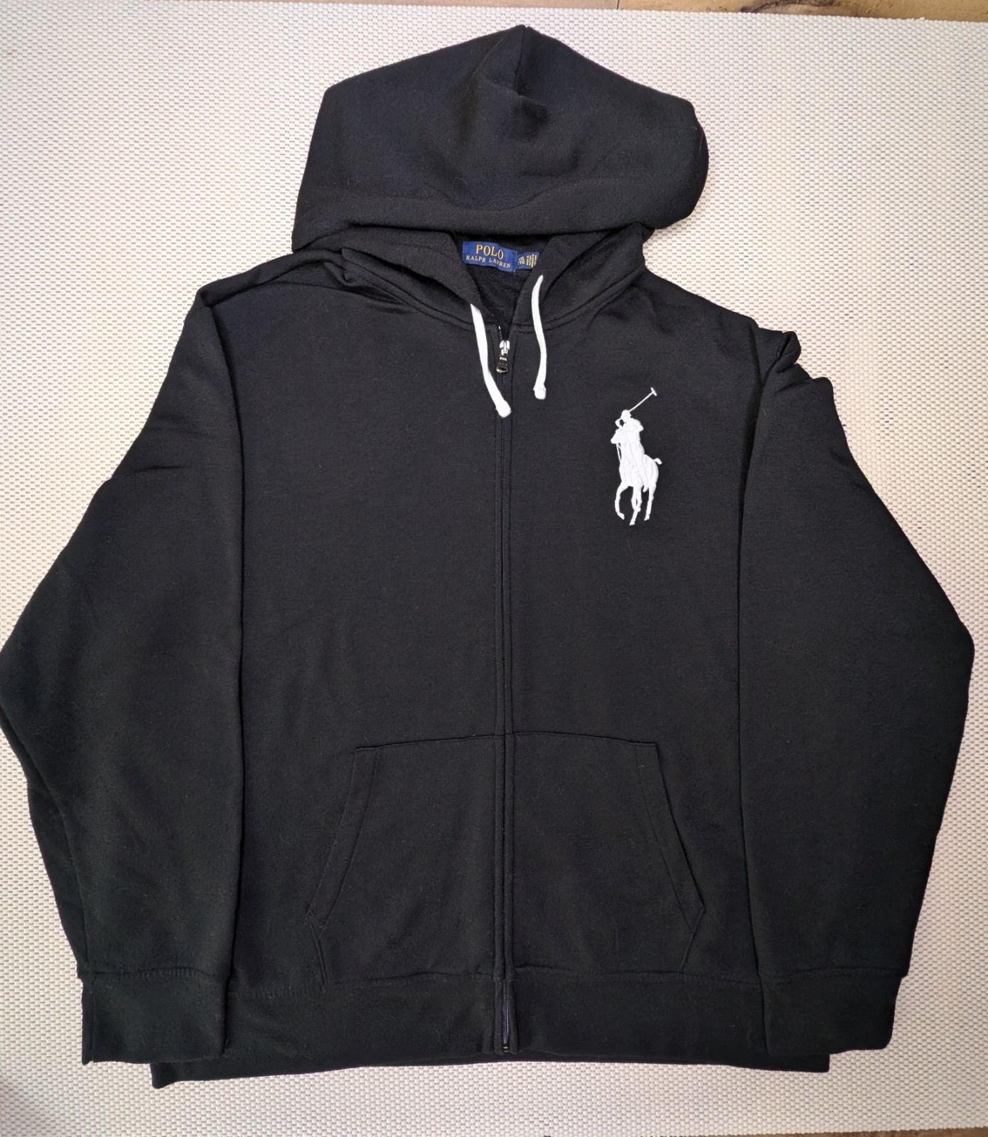 PONY Polo Ralph Lauren uomo XXL nera grande manica a cavallo scritta full zip con cappuccio
