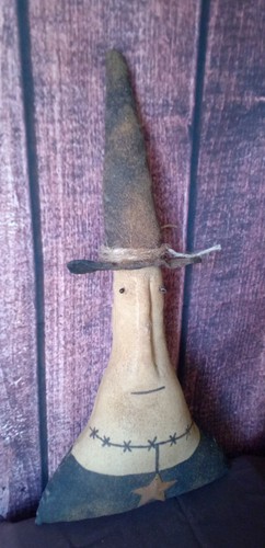 Handmade Primitive Farmhouse Halloween Witch Doll Shelf Sitter Door Greeter - Picture 5 of 5