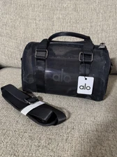 Alo Yoga Mini Sheer Duffle Bag Black Mesh Tote Lightweight Gym Travel Handbag