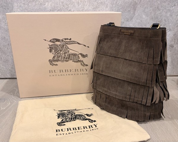 RARE Burberry Prorsum Olive Suede Fringe Tote Top Handle Zip -Runway Collection