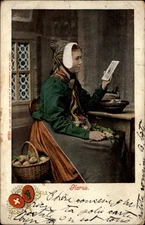 Woman Glarus Switzerland vintage UDB postcard h115