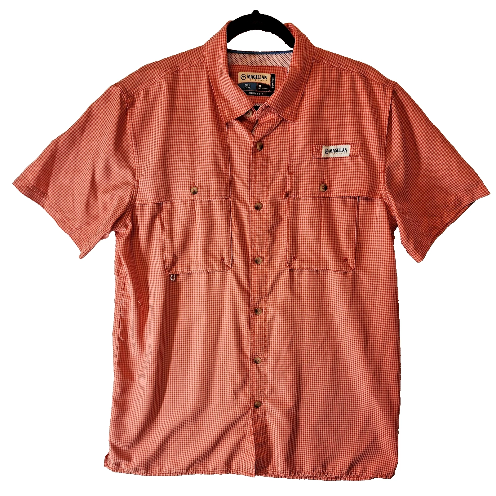 Magellan Angler Fit MagWick Fish Gear Orange Lightweight Vented Fishing Shirt M