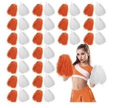Orange & White Pom Poms Fans & Cheerleading Lot of 40 Plastic Handles NEW!