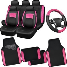 Universal Leather Pink Lace Car Seat Covers Full Set For Women Girls