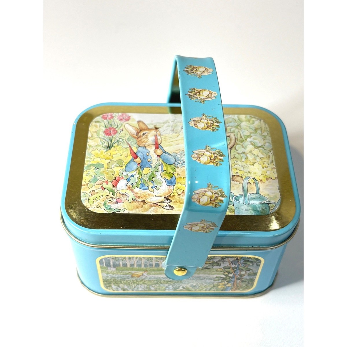 Beatrix Potter Peter Rabbit Vintage Style Metal Tin Lunch Box Blue