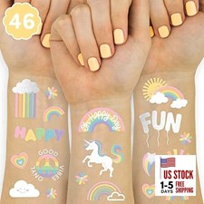 Rainbow Temporary Tattoos - 46 Glitter Styles  Unicorn Birthday Party