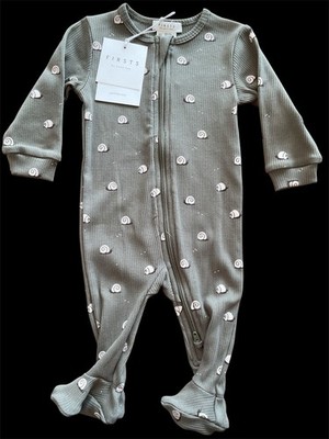 Petit Lem NWT Green  Snail Print  Organic Cotton Knit Dual Zip Footie-3Mos