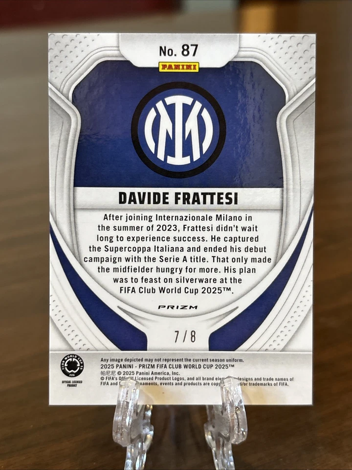 2025 Panini Prizm Club World Cup DAVID FRATTESI Blue Shimmer #/8 Inter Milan - Image 2 of 3