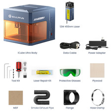 SCULPFUN iCu-be Ultra 12W Laser Graviermaschine,RA mini roller,air assist,camera