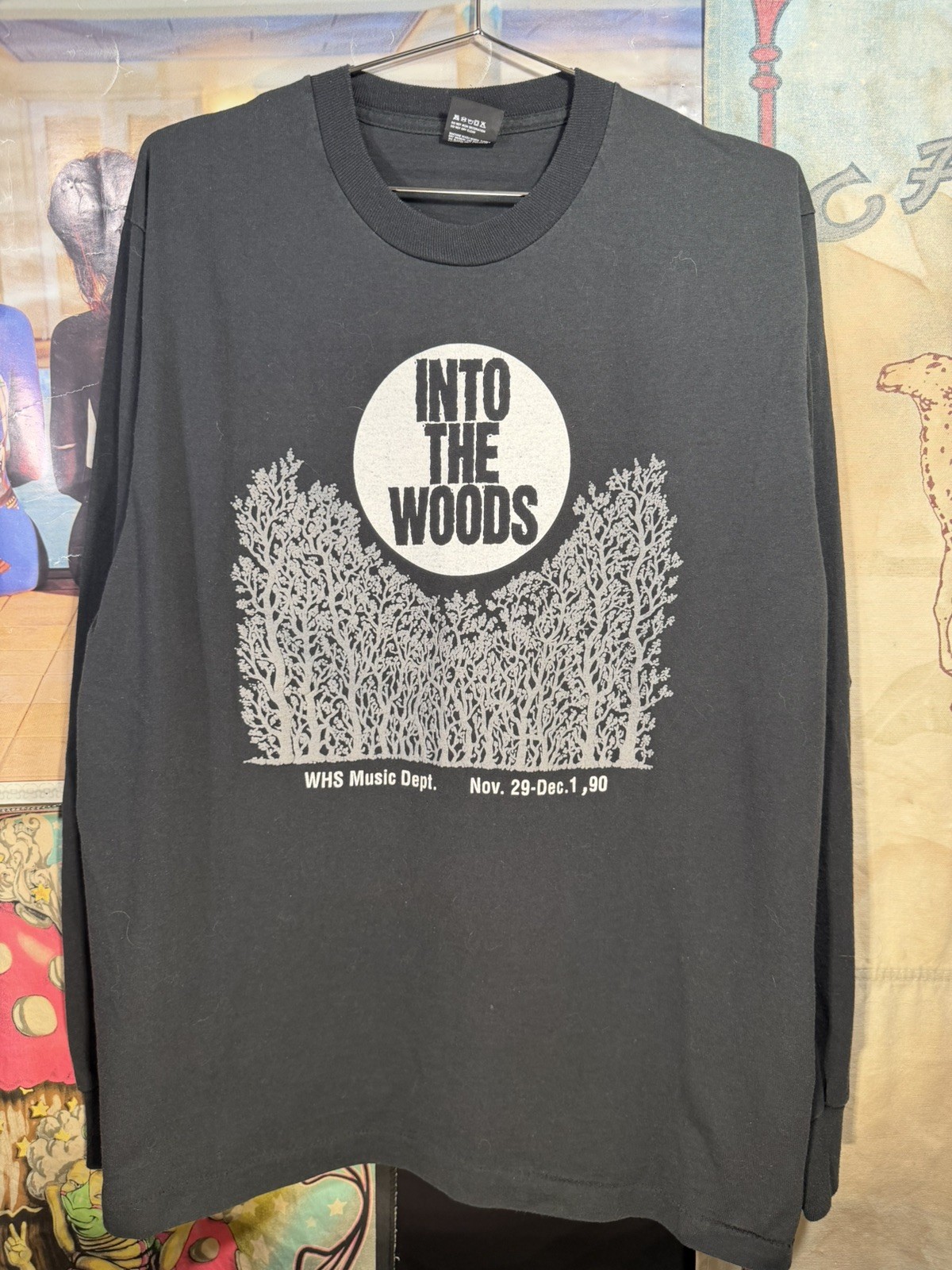 Vintage 90s Single Stitch Into The Woods Play black long sleeve  XL Shirt grunge