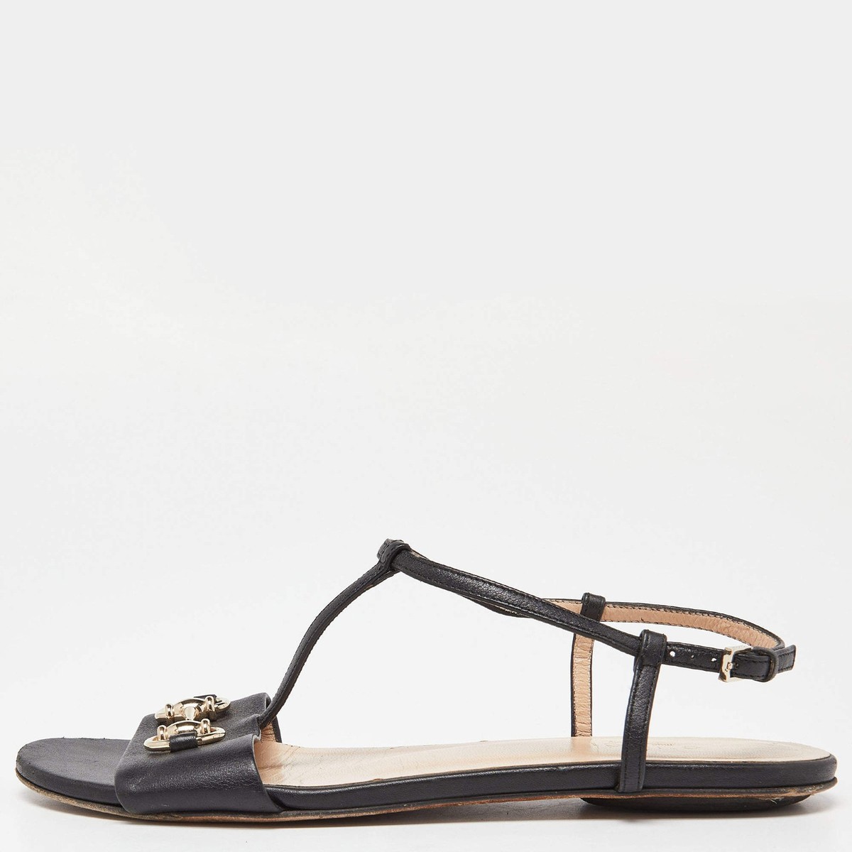 Gucci Black Leather Horsebit TStrap Flat Sandals Size 36 | eBay