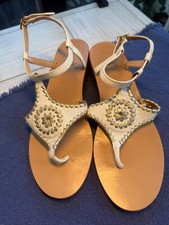 Jack Rogers Maci White & Gold Block Heel Sand...