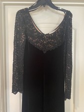 Tom Barra Vintage Black Velvet Gown Dress Formal Beaded Lace Size 10