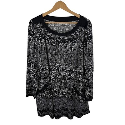 Susan Graver Abstract Print Tunic Top Size 2X Liquid Knit Soft Stretch Office