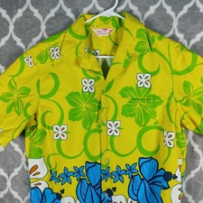 Sears Hawaii Vintage 60s 70s Shirt Men XL Blue Floral Neon Psychedelic Tiki Bar