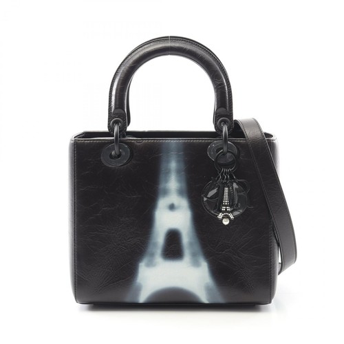 Christian Dior LADY DIOR Shoulder Handbag leather Black Used Women