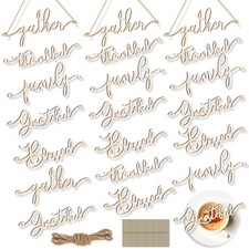20 Pieces Thanksgiving Decor Thankful Grateful Blessed Wood Cutout Sign for P...