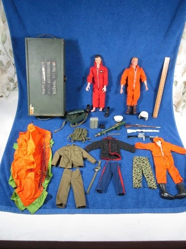 Vintage 1960s Hasbro GI Joe Lot Foot Locker Figures Tent Clothing Guns Launcher