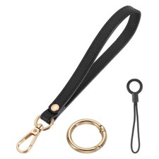 7 Inch Wristlet Strap PU Leather with Gold Ring Lanyard for Clutch Black 