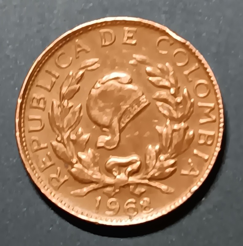 1968 Colombia One Centavo  AU Condition or better, Beautiful Coin