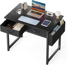 Computer Desk 32 Inch Black Wood With 2 Drawers Table Office Work Study Home