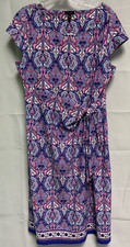 Talbots Women Pink and Blue Paisely Floral Faux Wrap Cap Sleeve Dress M