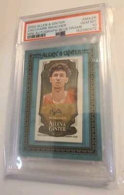 POP 1! 2024 Allen & Ginter Mini Zaccharie Risacher Auto - Blue Frame /50 PSA 10!