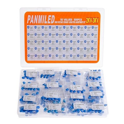 PANMILED 50 Values 500 Pieces High Voltage DIP Ceramic Capacitor Assortment... 