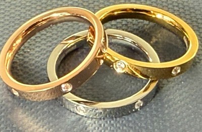 Diamonique 3 Eternity Ringe tricolor Edelstahl silber-& gelb- & rosévergoldet 