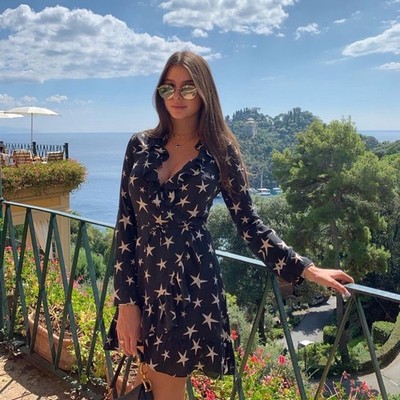 Realisation Par black and white star silk mini wrap dress size XS