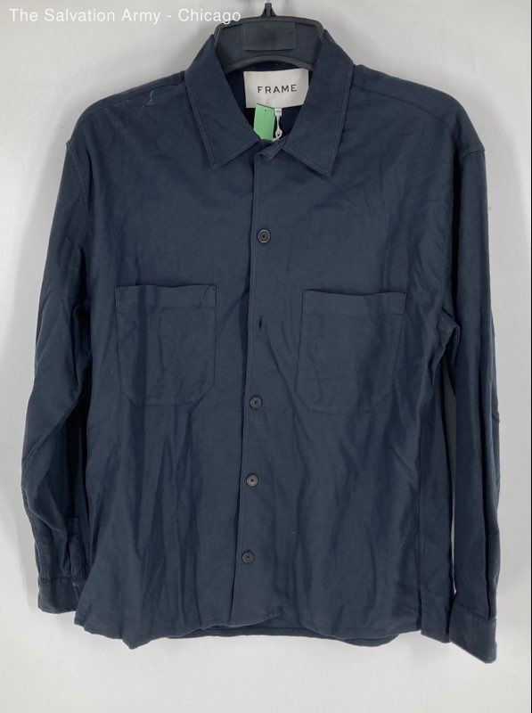 FRAME Mens Blue Collared Long Sleeve Pockets Button-Up Shirt Size Medium