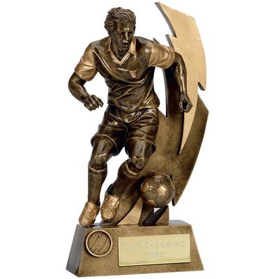 GOLD FLASH 3D FOOTBALL TROPHY - ALTGOLD - 220mm - GRATIS GRAVUR & ABZEICHEN