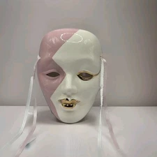 Vtg 1991 Clay Art Mask Ceramic Lady Face Wall Decor Ribbons Signed Jack Logan 