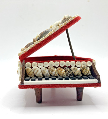 Vintage Sea Shell Covered Baby Grand Piano Jewelry Trinket Box Coastal Nautical
