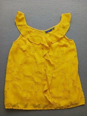 APT.9 Women's Casual Tank Top S Yellow Textured Ruffle Work Stylish Comfortable