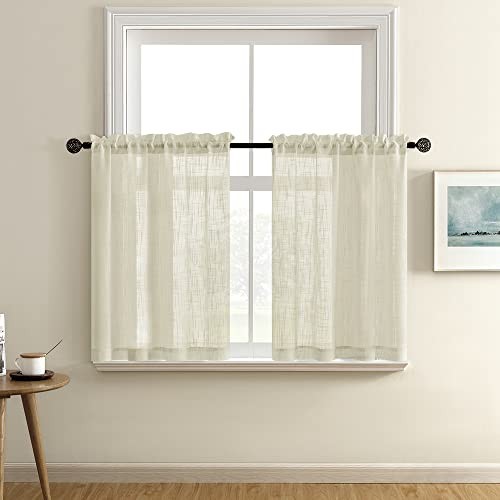 Linen Kitchen Curtains 36 inch Length for Half Window Neutral Casual Faux - Picture 1 of 6