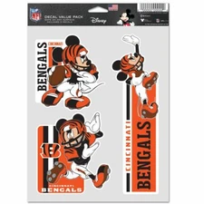 CINCINNATI BENGALS MICKEY MOUSE DISNEY 3-MULTI USE DECALS FAN PACK WINCRAFT 🐯