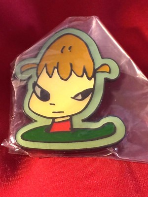 RARE OOP YOSHITOMO NARA c2008 BALTIC CENTER UK ANGRY GIRL BLUE HEAVY ENAMEL PIN