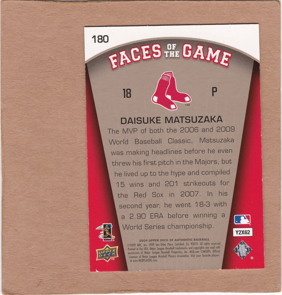 2009 SP Auténticas Caras del Juego Titanio/19 #180 Daisuke Matsuzaka... Como Nuevo Foto 2 de 2