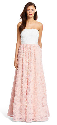 ADRIANNA PAPELL Pink White Dress Bridesmaid Wedding Prom Floral Evening Gown  | eBay