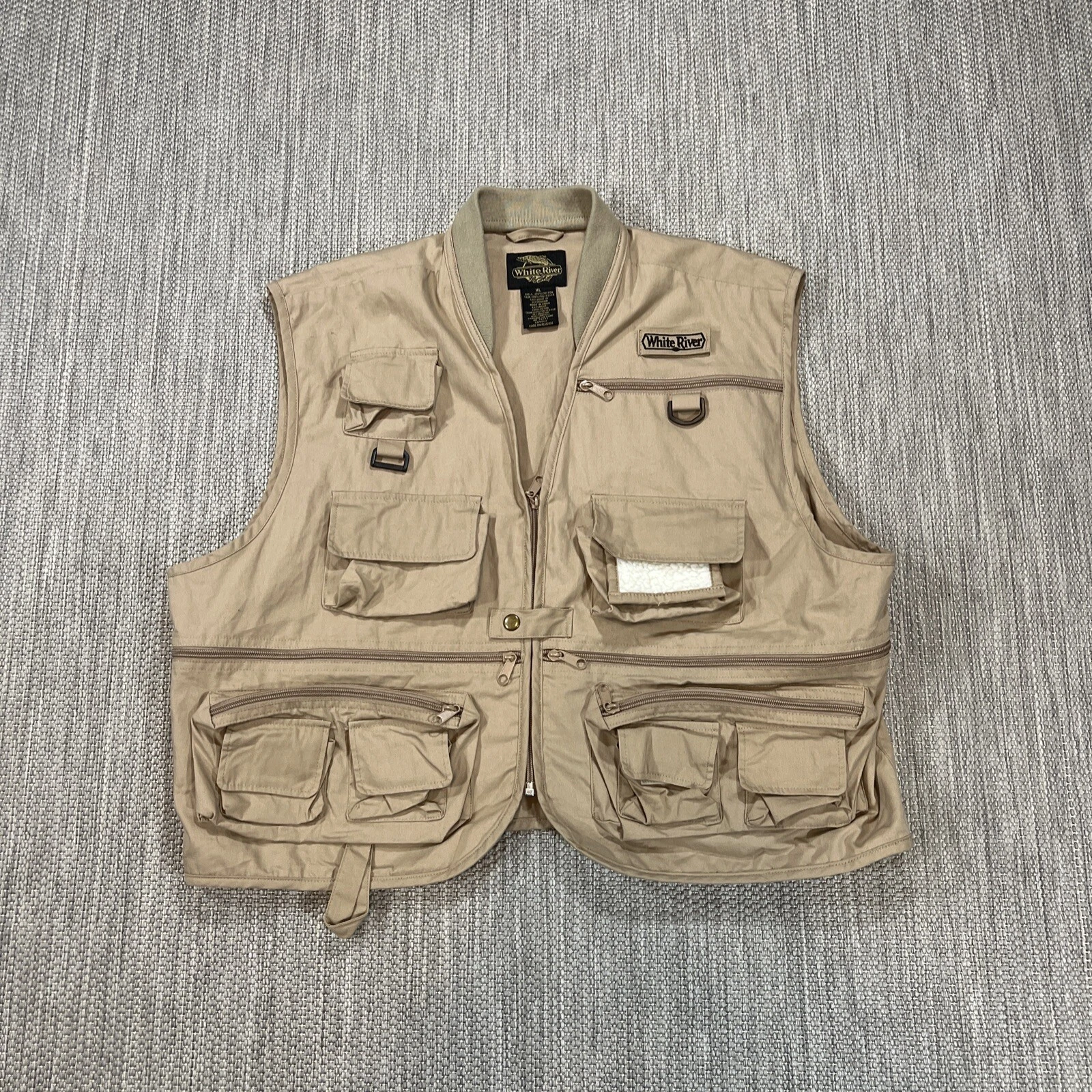 White River Fly Shop Fishing Vest Mens XL Khaki Outdoor Journeyman Full Zip Up