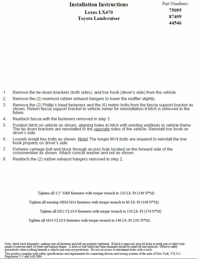 Trailer Tow Hitch For 0007 Toyota Land Cruiser Lexus LX470 Pkg Wiring