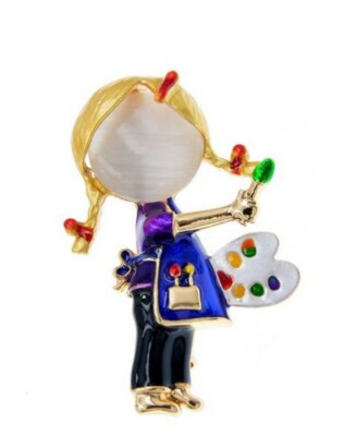 Broche épingle Fille avec Palette de Peinture , Acier